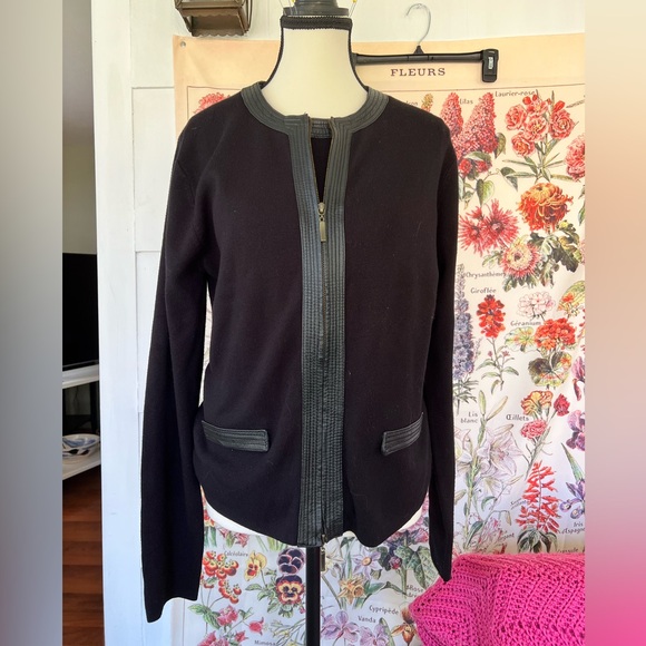 Etoile sweater set size L leather look trim black on black. Zip front - Picture 2 of 11